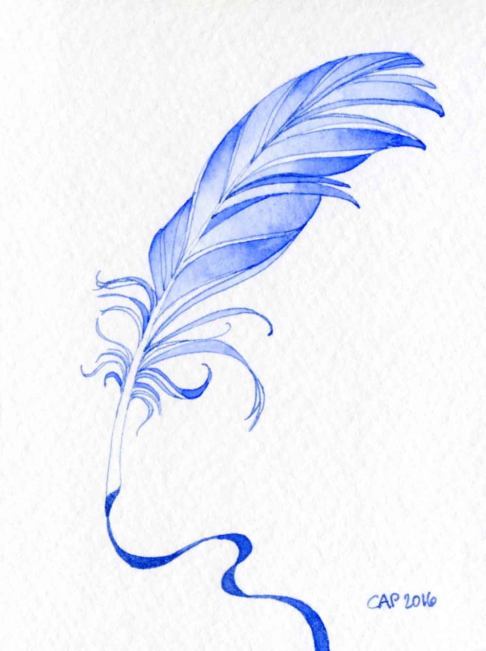 blue feather pen