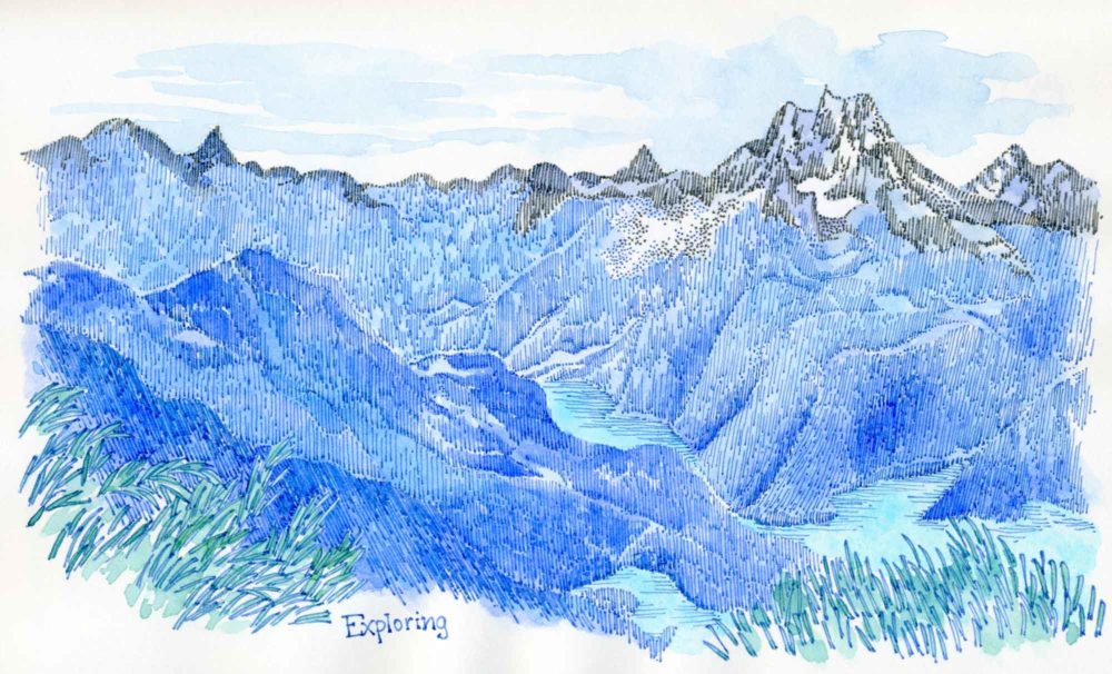 Mountain Sketch - watercolor, ink, sketchbook, mountain, landscape